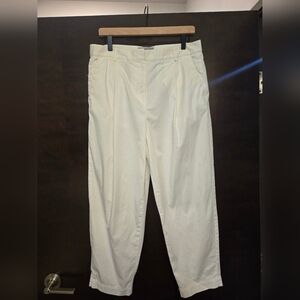 Everlane White Cotton Pleated Trousers Chino Dress Pants Crop Size 10
